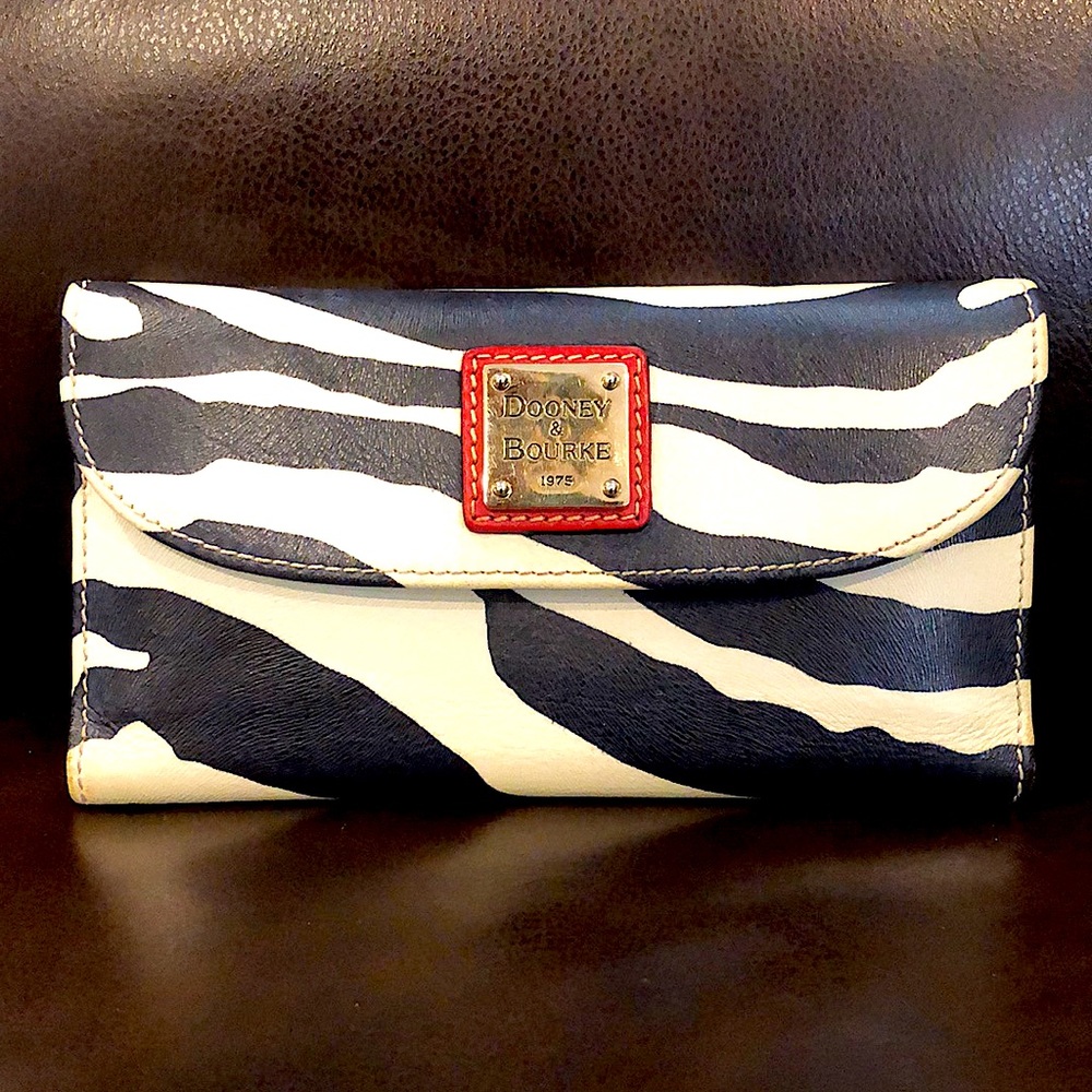 DOONEY BOURKE Black White Leather Zebra Stripe Full Size Wallet Check Book Cover